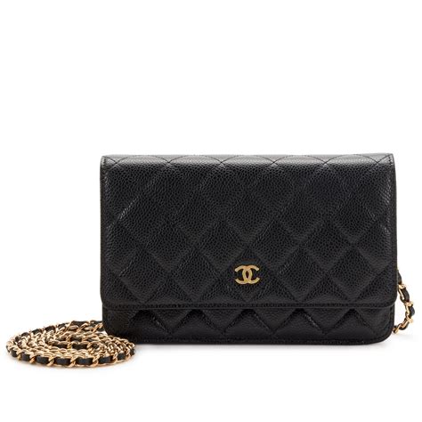 Chanel Black Quilted Caviar Wallet On Chain WOC .